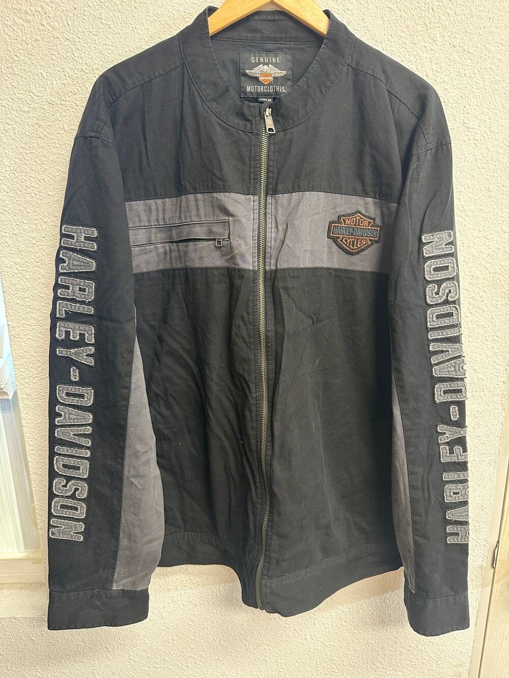 Harley-Davidson Copperblock Canvas Cotton Jacket Mens 2XL Black Gray Patch Zip